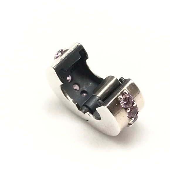 Pandora Light Pink CZ Sparkling Row Shiny Path Clip Sparkly Bead Charm - Picture 4 of 6